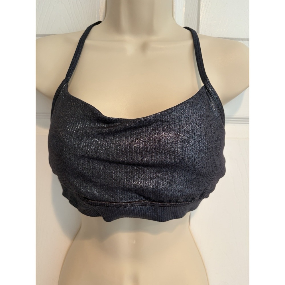 Lululemon Navy Shimmer T-Back Sports Bra Cowl Neck Yoga Gym LW2EHDS Sz 10